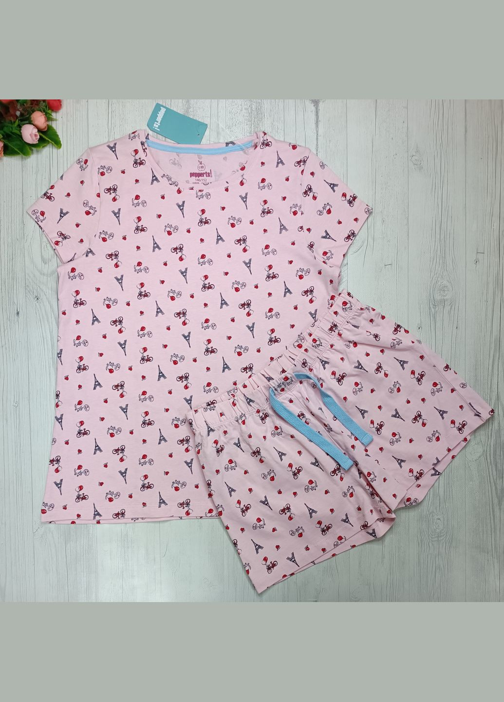Комбинированная всесезон пижама летняя для девочки футболка + шорты Pepperts