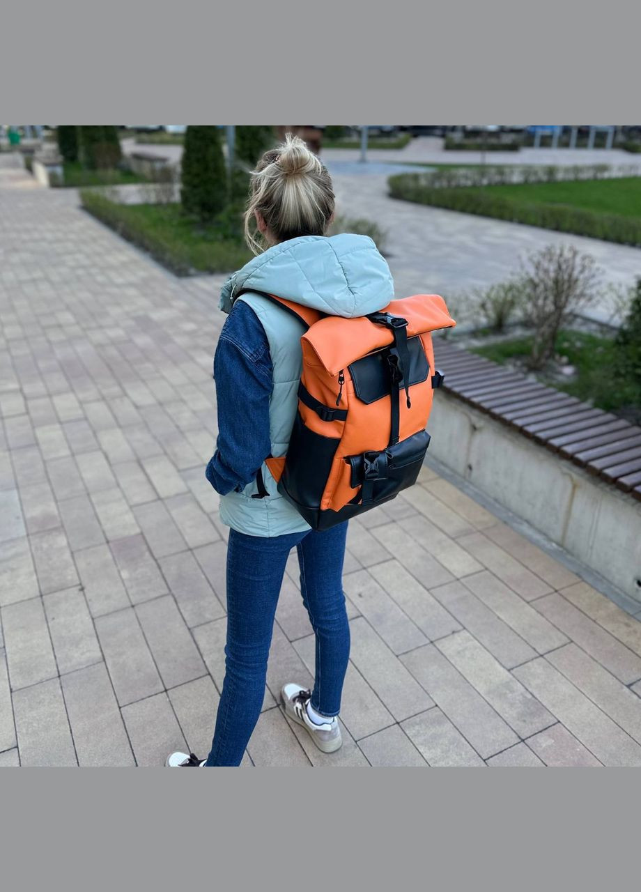 Оранжевый рюкзак Роллтоп вместительный повседневный для путешествий Travel Roll 2.0 No Brand (290253830)