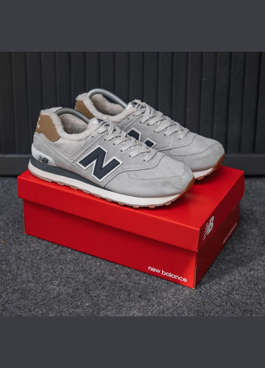 Кроссовки зимние женские и мужские New Balance 574 winter gray fur | Нью Беланс 574 серые с мехом No Brand серые зима (308360671)