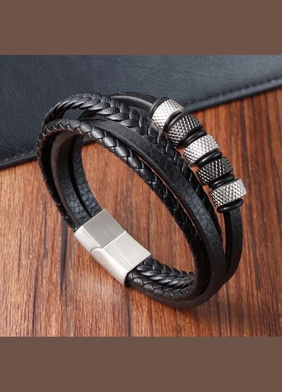 Шкіряний браслет на магнітній застібці зі сріблястою фурнітурою (11031) Hemst (301071189)