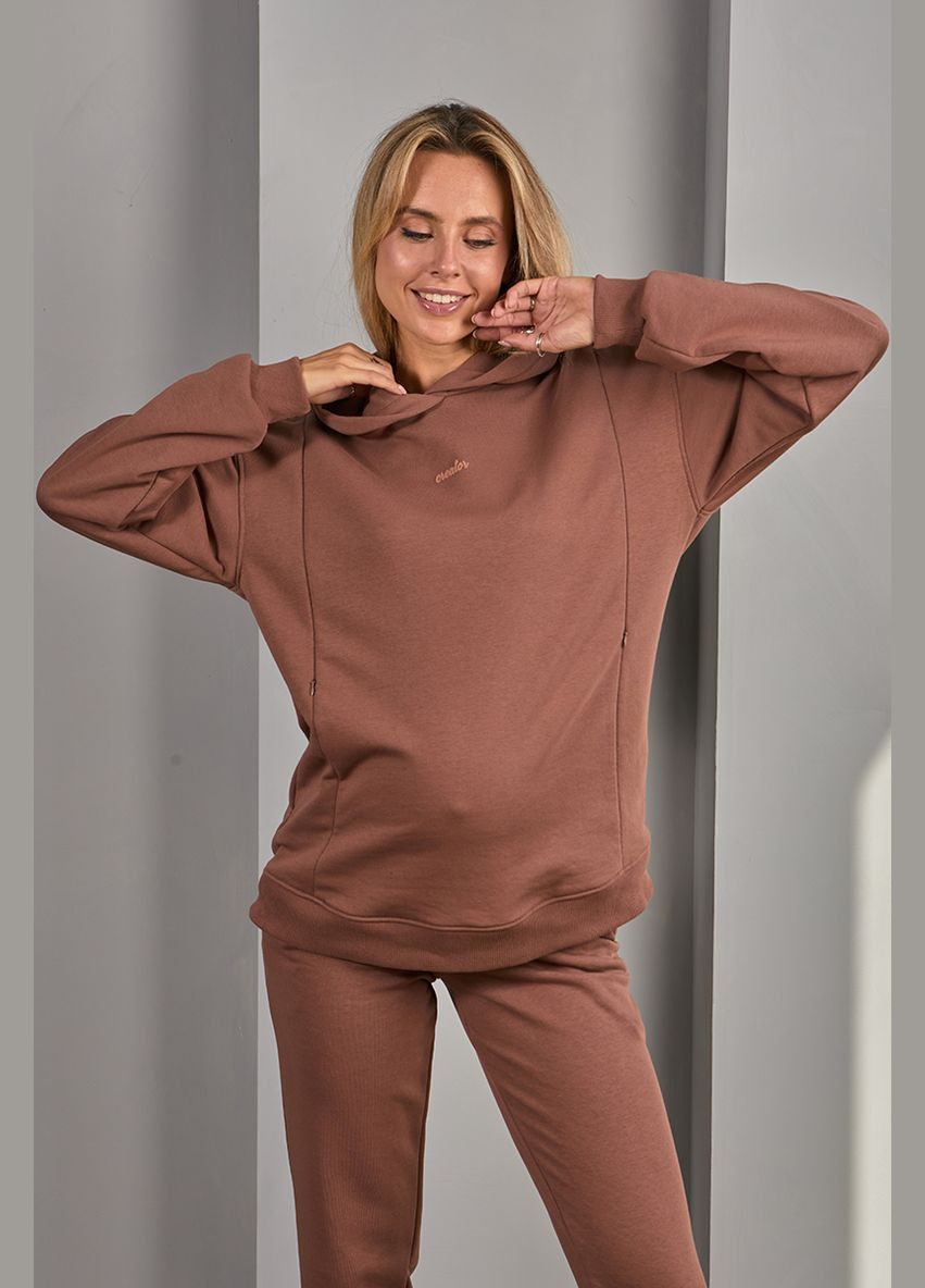 Худи для беременных и кормящих с секретом кормления из плотного трикотажа коричневое Юла мама (302434406)