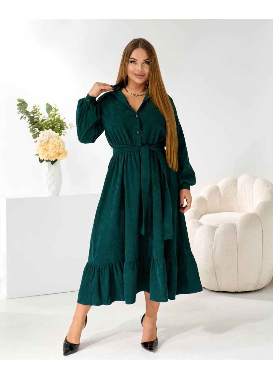 Пляшкова зелена жіноча сукня з мікровельвету Osoblyva