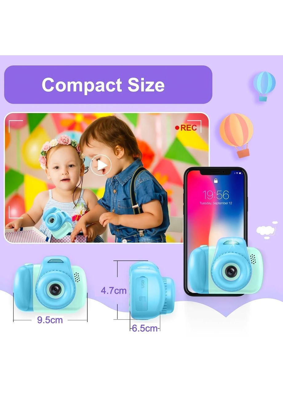 Детская камера компактная аккумуляторная с USB-зарядкой для фото 2MP и видеосъемки Full HD Синяя (D841) Hoco (361029028)