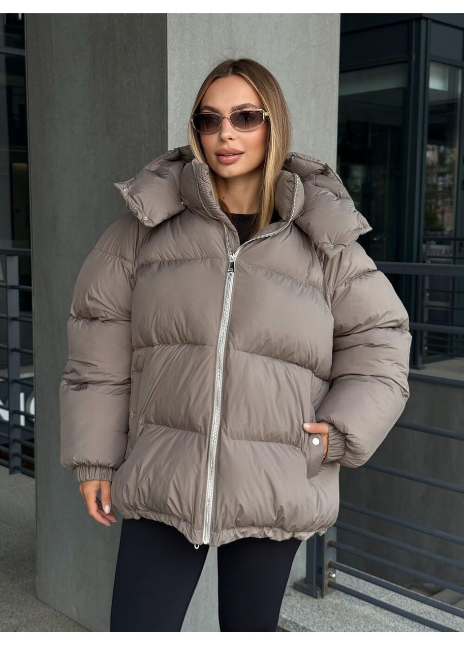 Бежевая зимняя теплый женский пуховик шелл MioRichi