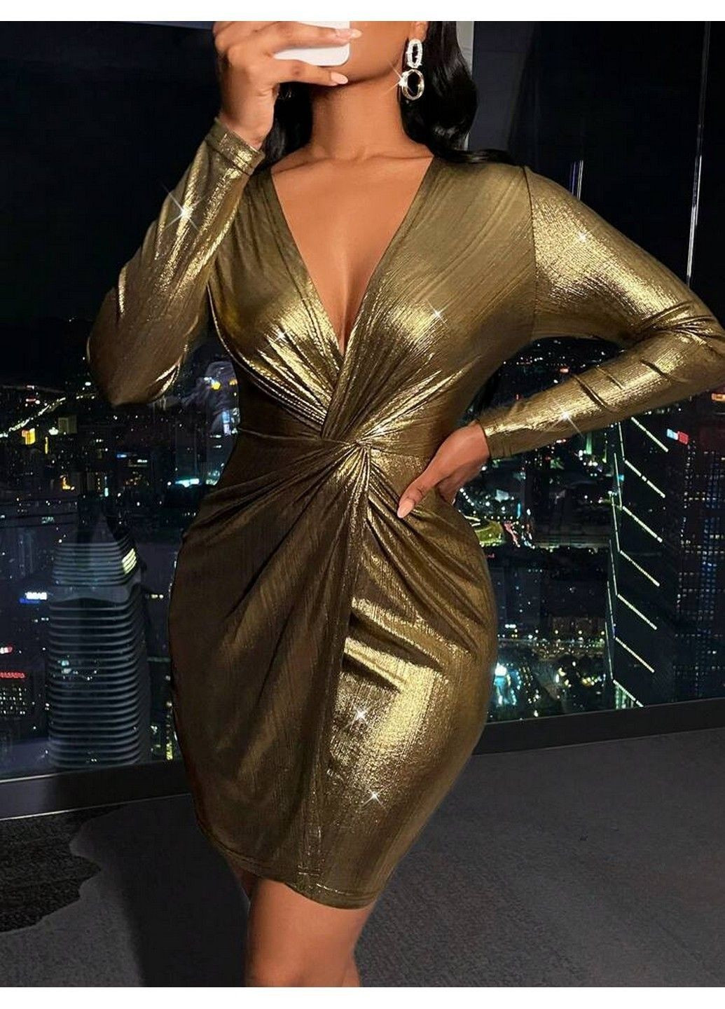 Золотой вечернее платье SHEIN однотонное