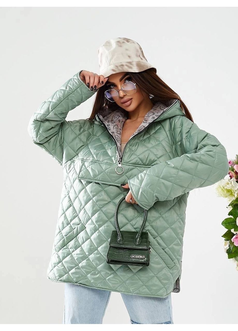 М'ятна демісезонна жіночий анорак з плащівки на підкладці з капюшоном | заміри в описі куртка-пальто Vione