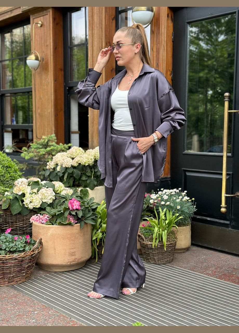 Жіночий костюм з шовку Армані сорочка та штани Графіт Maybel (335011346)