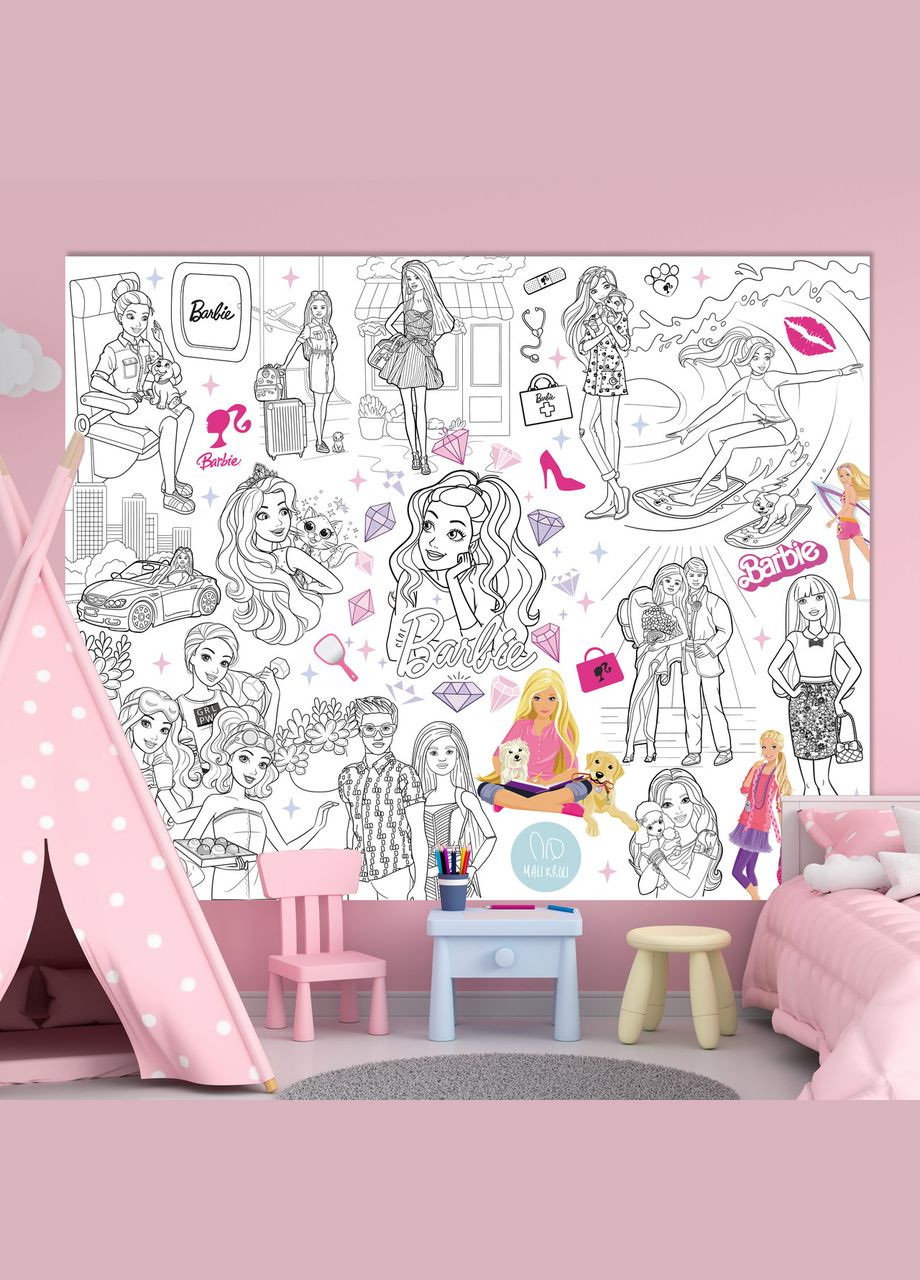Раскраска Барби / Барби Мега большая раскраска набор с фломастерами 120х150 см No Brand (339871521)