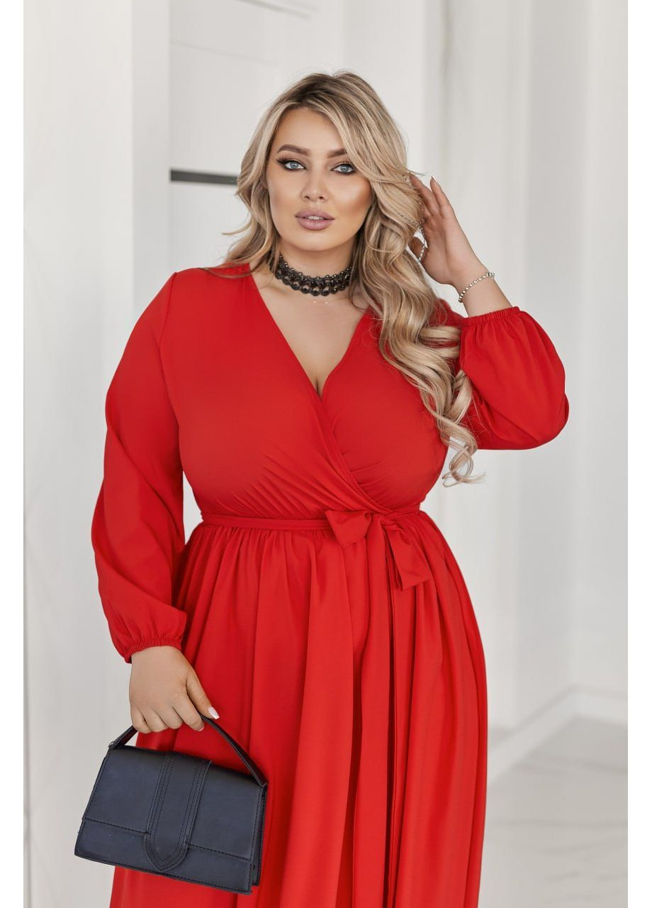 Червона святковий, вечірня жіноча довга сукня на запах No Brand однотонна