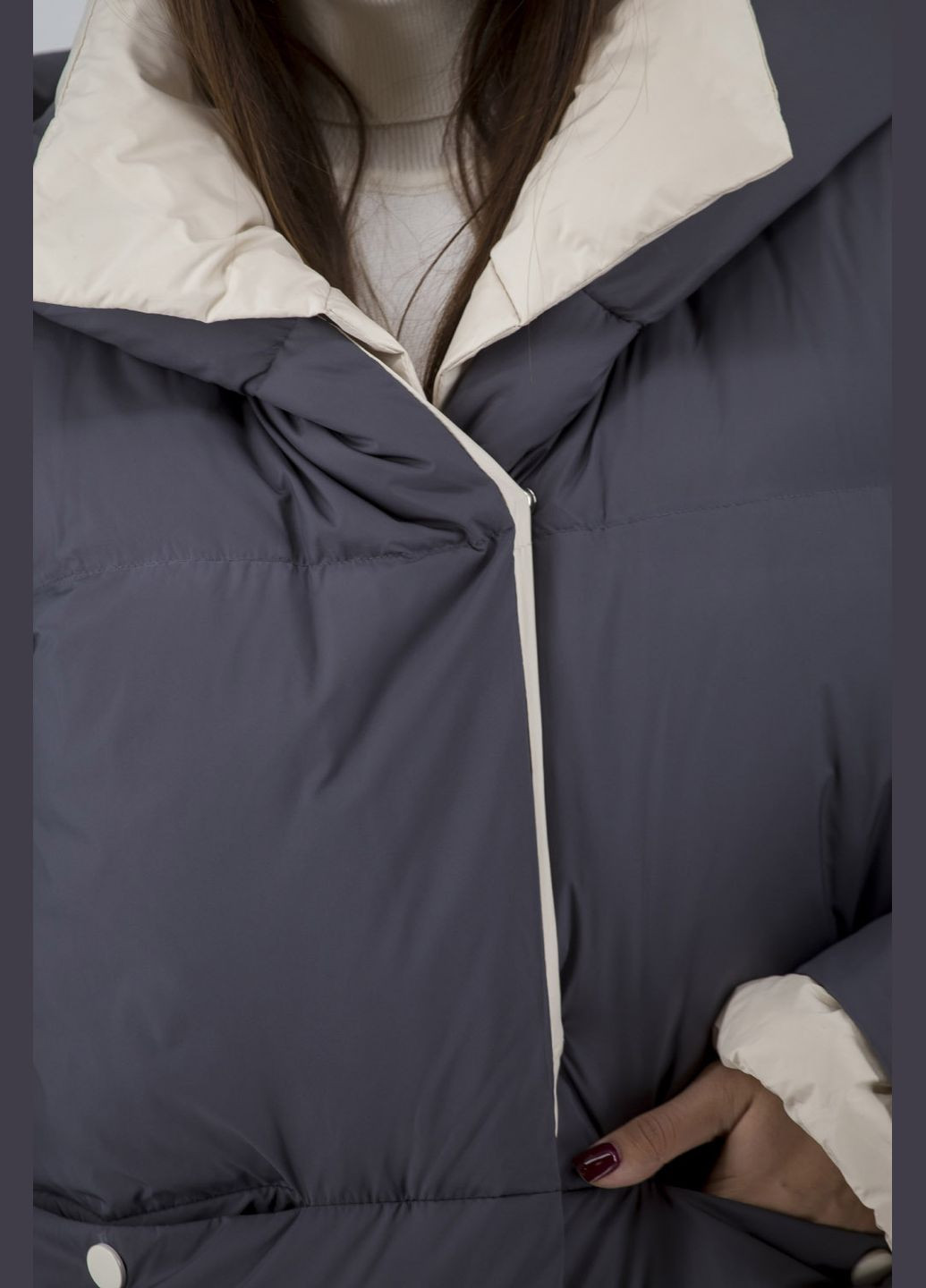 Темно-серый зимний Пуховик No Brand