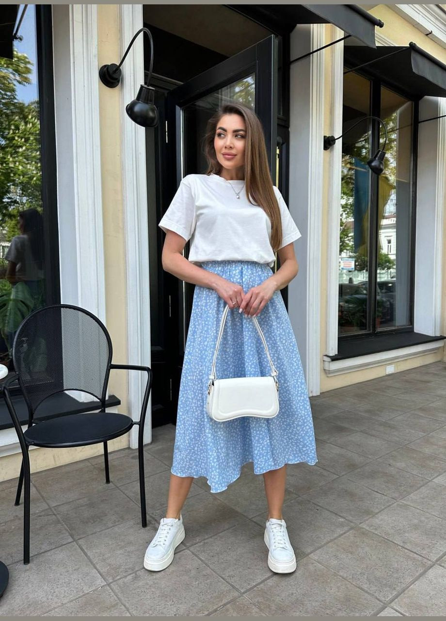 Голубая повседневная цветочной расцветки юбка на резинке Adelante