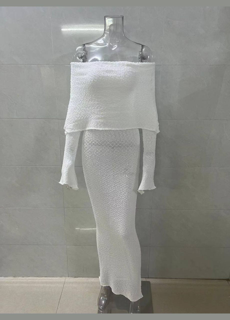 Женская вязаная длинная пляжная туника платье с открытыми плечами SEREIN белая No Brand (332813676)