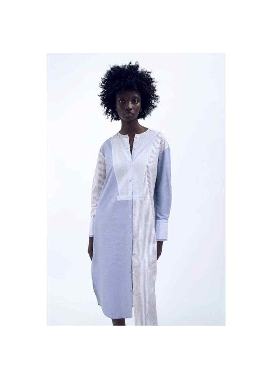 Комбінована сукня-сорочка жіноча blue & striped patchwork midi shirt dress Zara