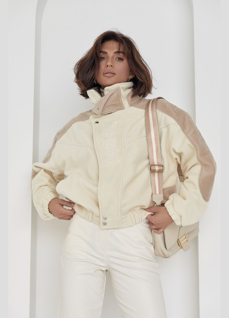 Молочная демисезонная короткая женская куртка из мягкого кашемира 00012 Lurex