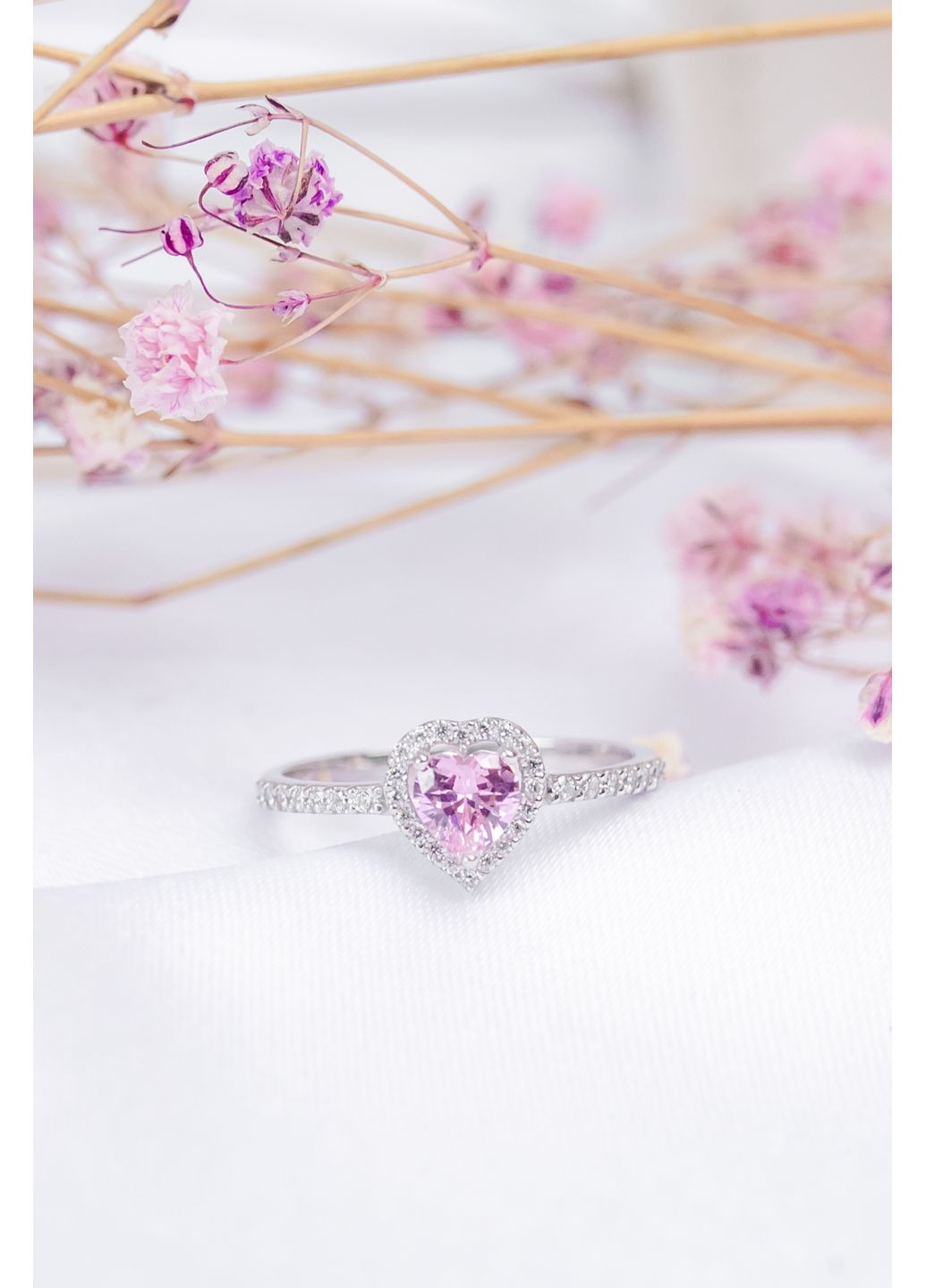 Кольцо серебряное Сердце розовое 423/3к, размер No Brand (361385446)