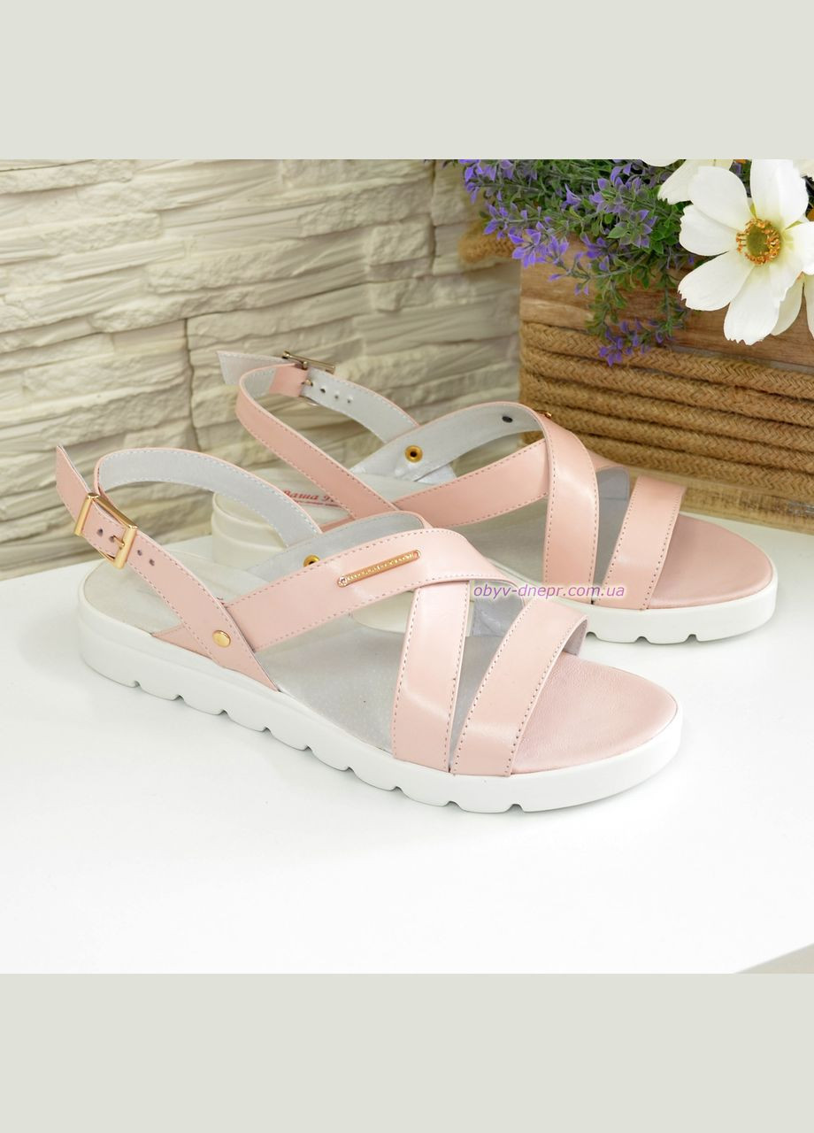 Белые женские босоножки из натуральной кожи на толстой белой подошве, цвет пудра. 38 размер Vasha para с ремешком