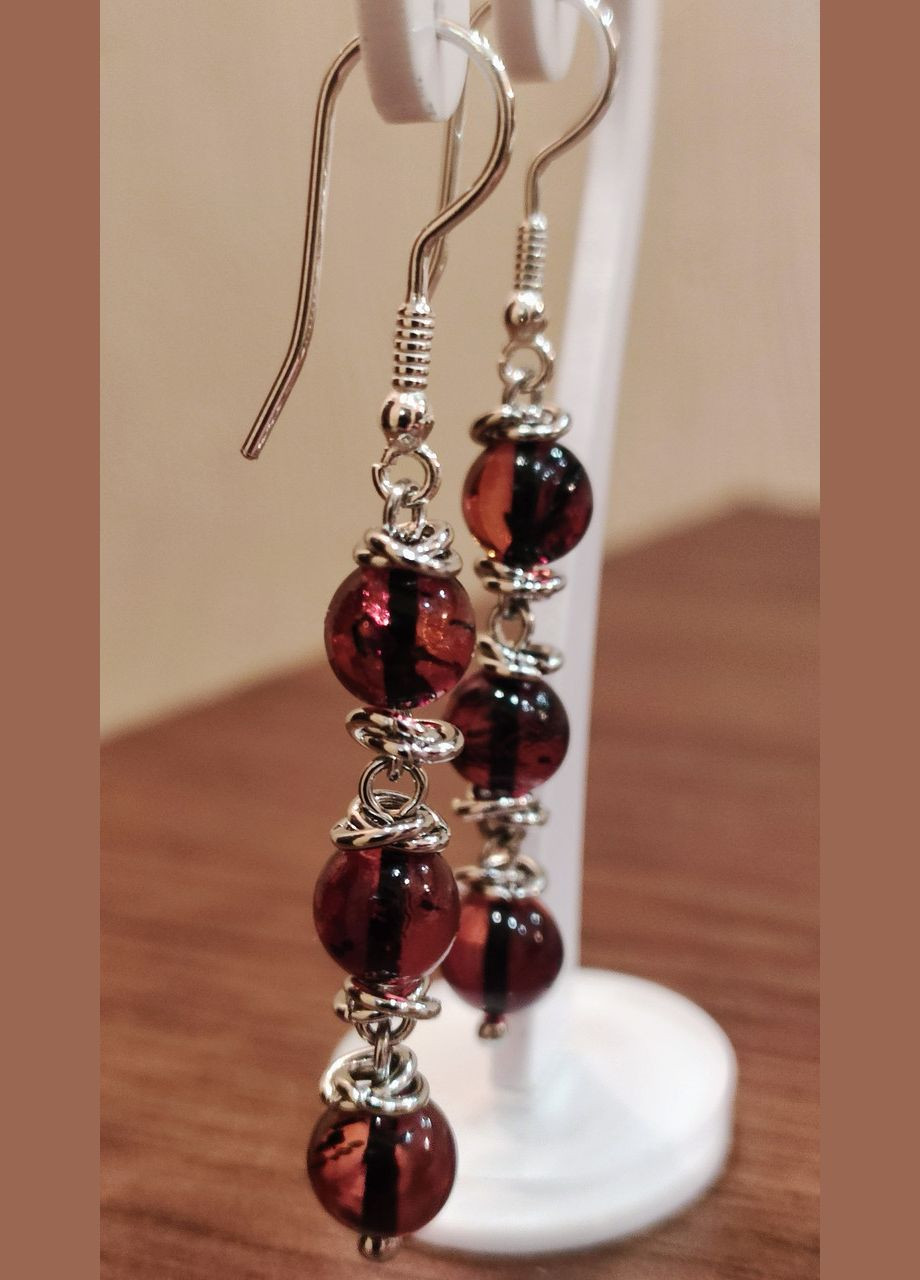 Сережки 2491 з натурального бурштину відтінок темна вишня MINOV (311310495)