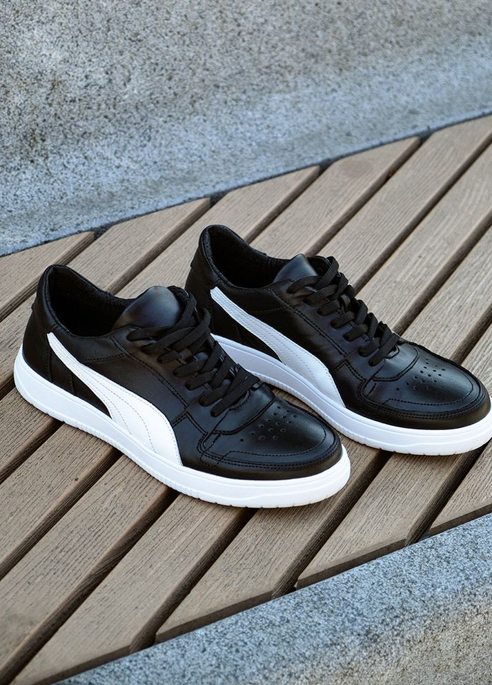 Черные демисезонные мужские кроссовки из натуральной кожи черного цвета 35544 No Brand