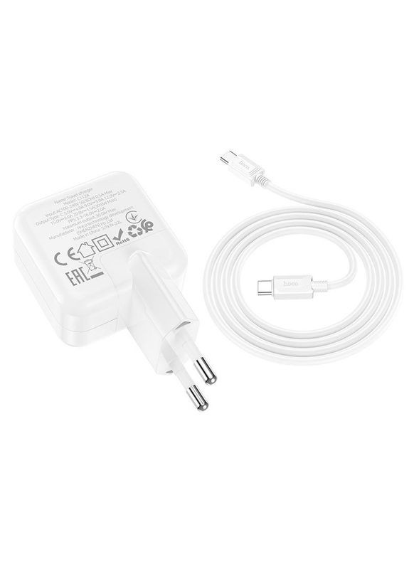 Адаптер мережевий TypeC to Type-C Cable Advantage single port charger C112A 30W білий Hoco (279554610)