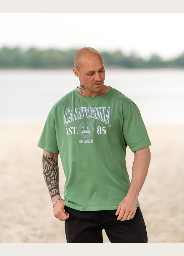 Зеленая футболка оверсайз мужская hc (h001-8121-036-33) No Brand