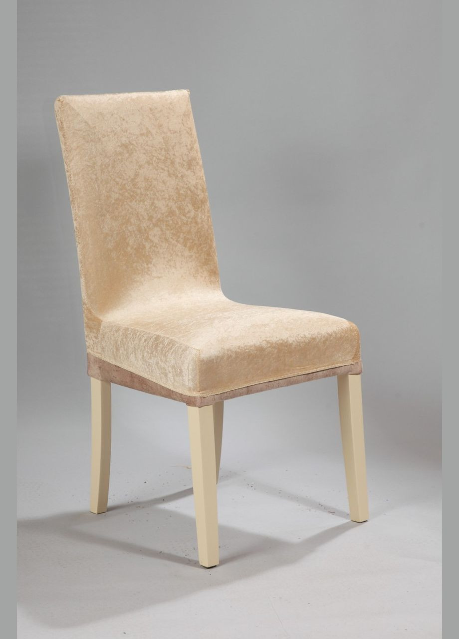 Универсальный натяжной чехол накидка на стул со спинкой велюр беж Турция 0015. RoYan (316653284)