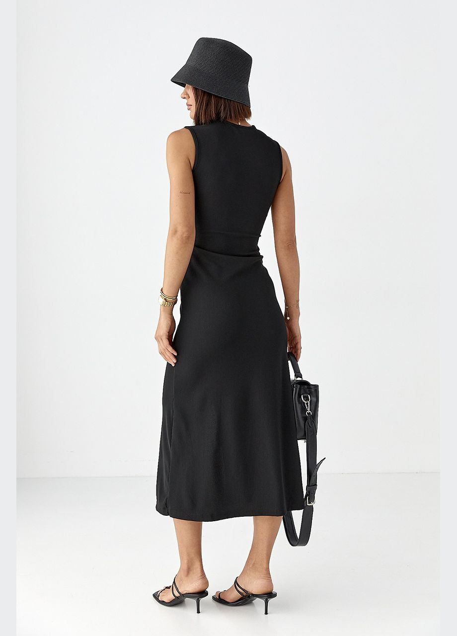 Черное повседневный платье в рубчик с декоративными украшениями - розовый цвет Lurex