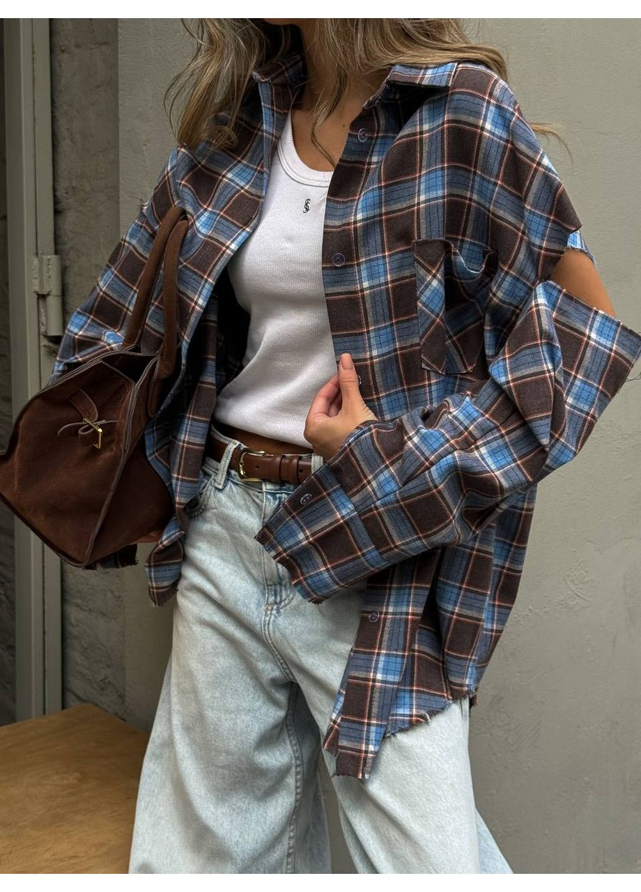 Коричневая повседневный рубашка в клетку Україна с длинным рукавом