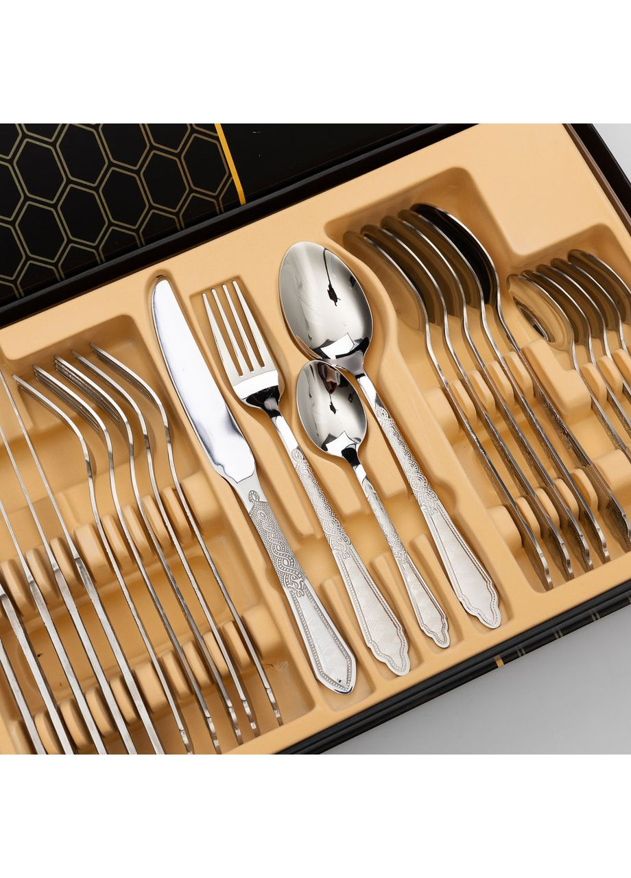 Набір столових приладів золото на 6 персон комплект столових приладів 24 предмети Срібло Yiwu (360454767)