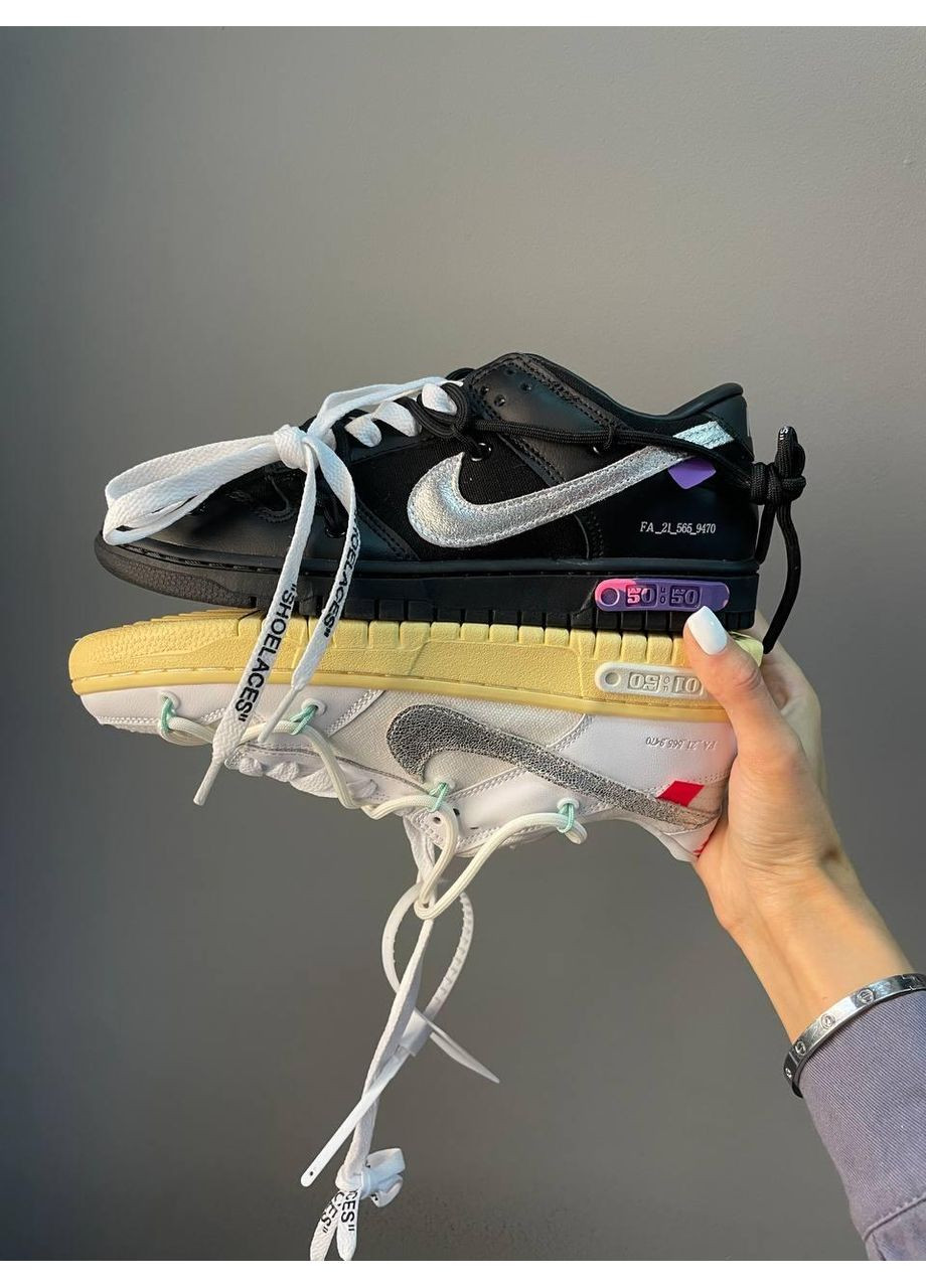 КРОССОВКИ ЖЕНСКИЕ NIKE SB DUNK X OFF WHITE BLACK SILVER НАЙК СБ ДАНК No Brand чёрные демисезоны (369393384)