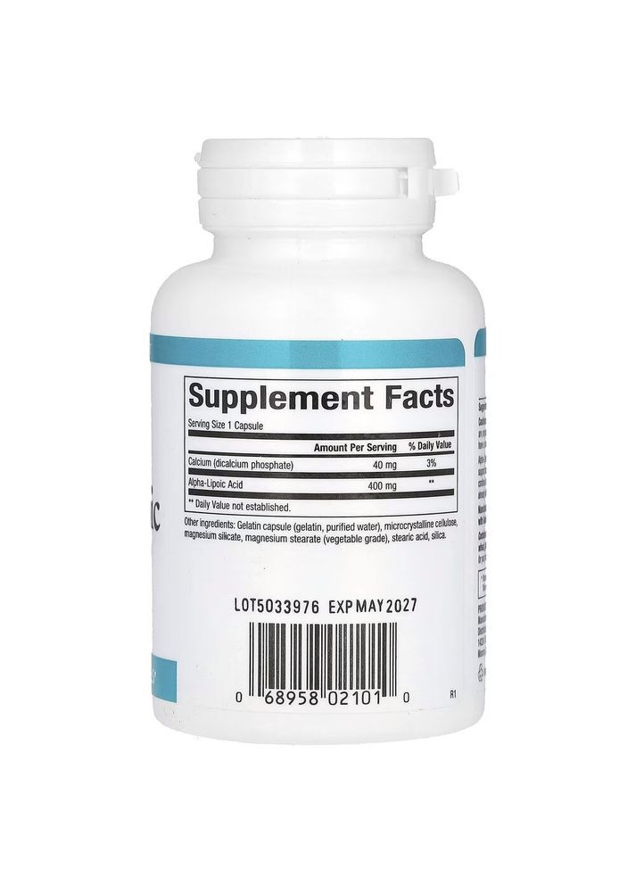 Альфа-ліпоєва кислота Alpha-Lipoic Acid 400 mg, 60 капсул для антиоксидантного захисту Natural Factors (334705991)