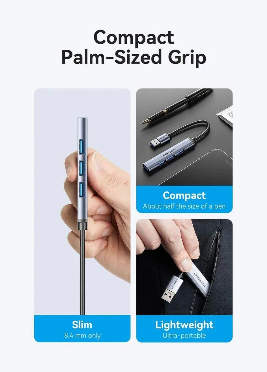 USB-хаб USB 3.0 to USB 3.0/USB 2.0*3 Mini Hub 0.15M Gray Metal Type (CKOHB) Vention (322031879)
