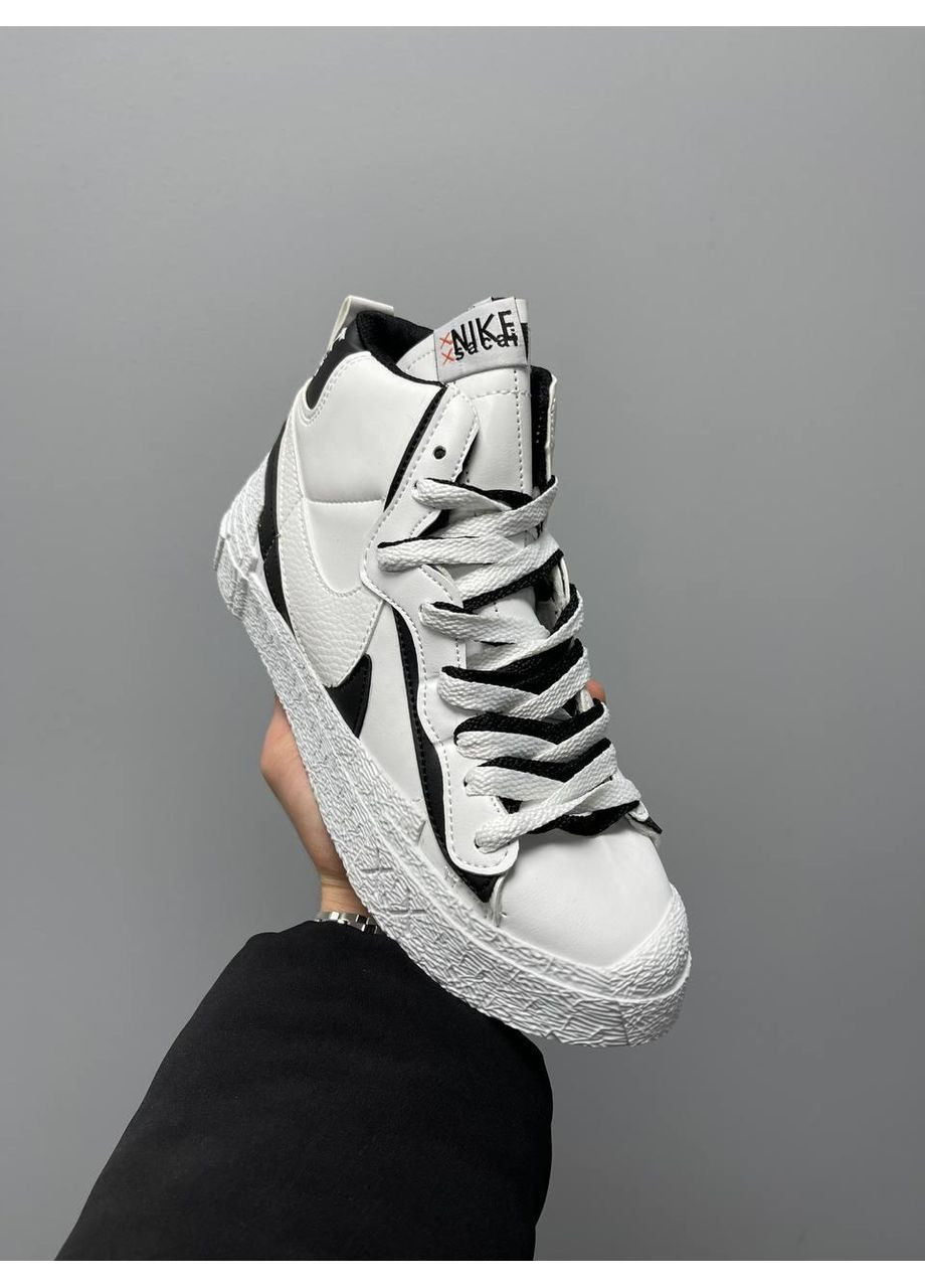 КРОССОВКИ ЖЕНСКИЕ NIKE BLAZER MID X SACAI WHITE BLACK НАЙК БЛЕЙЗЕР No Brand чёрные демисезоны (369388499)