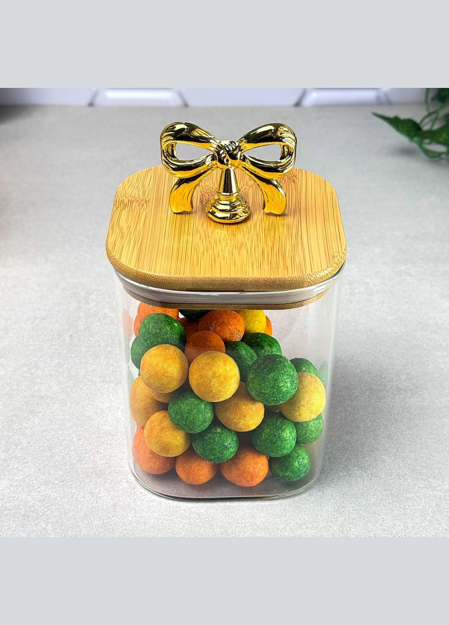 Банка стеклянная квадратная для сыпучих 900 мл Rosett с бамбуковой крышкой No Brand (334011004)