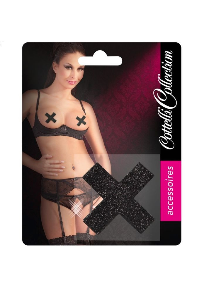 Чорні наклейки на соски хрести з блискітками Cottelli Collection (299323606)