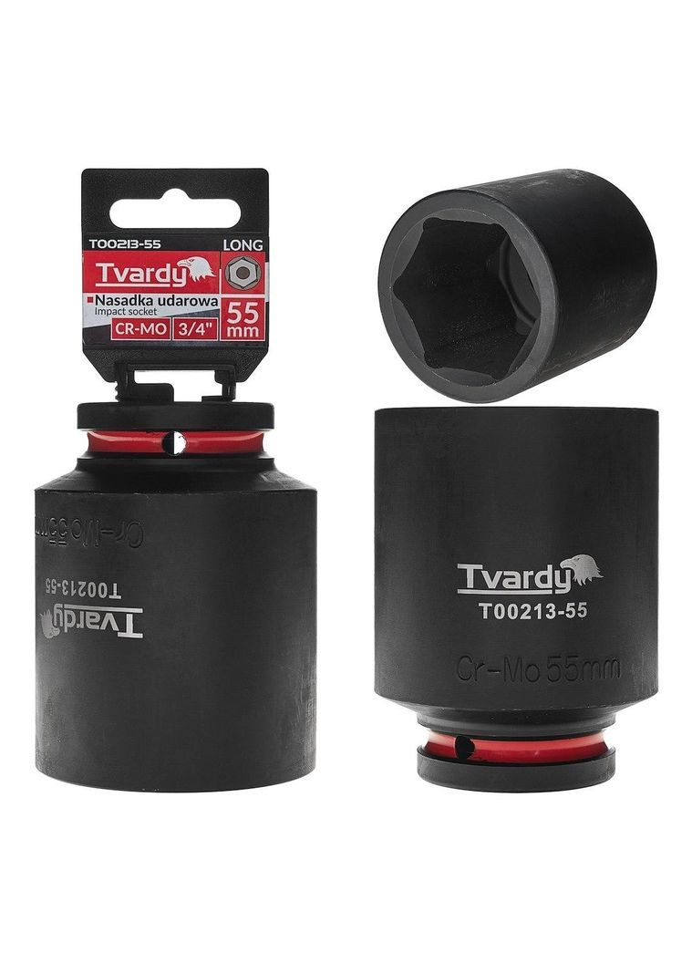 Головка ударна "Tvardy" з хром-молібденової сталі (Cr-Mo) 3/4" 6-гранна довга 55 мм Geko (355263141)