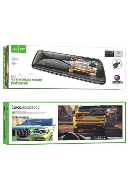 Автомобільний відеореєстратор DV4 4.5" Rearview Mirror Driving Recorder (Dual-channel) Iron Grey Hoco (330795248)