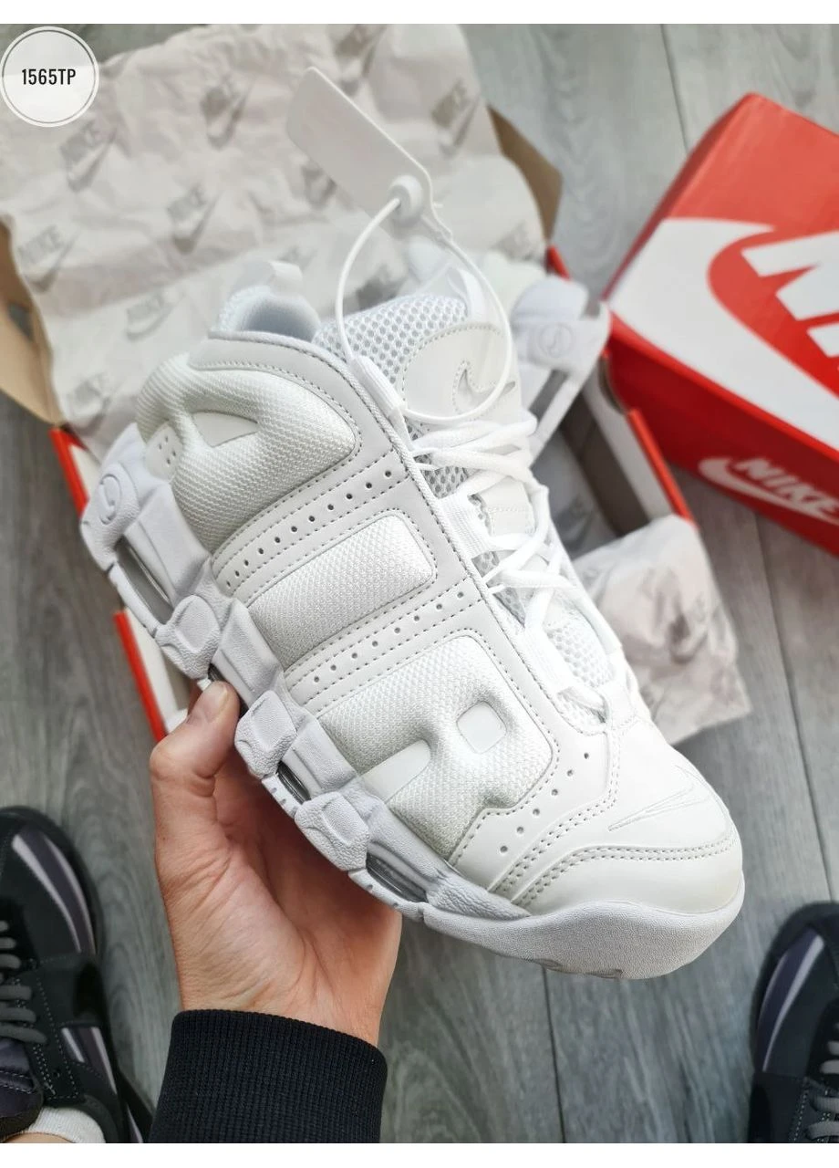 Білі літні кросівки nike air more uptempo low triple white найк аір мор уптемпо No Brand