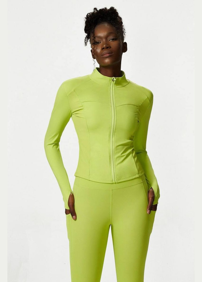 Спортивный костюм без пуш-ап (рашгард на молнии и леггинсы) салатового цвета, размер M Trends (330757029)