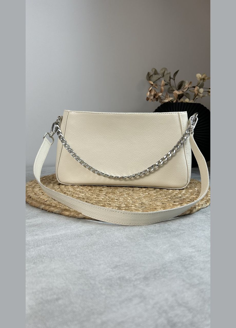 Жіноча шкіряна сумочка, Стильна сумка з натуральної шкіри, маленька бежева сумка на плечі No Brand (354710499)