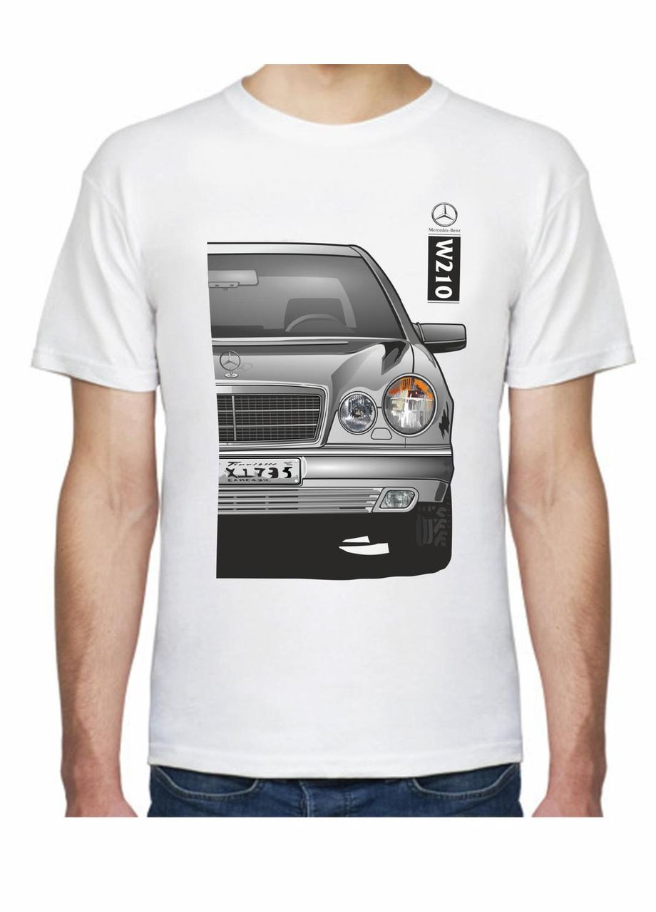 Біла футболка чоловіча з принтом mercedes-benz w210 stock fr 107211 біла Avtolife