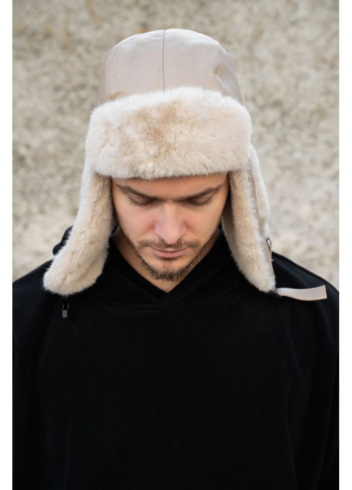 Шкіряна шапка вушанка Galaxy Beige Without (363021003)