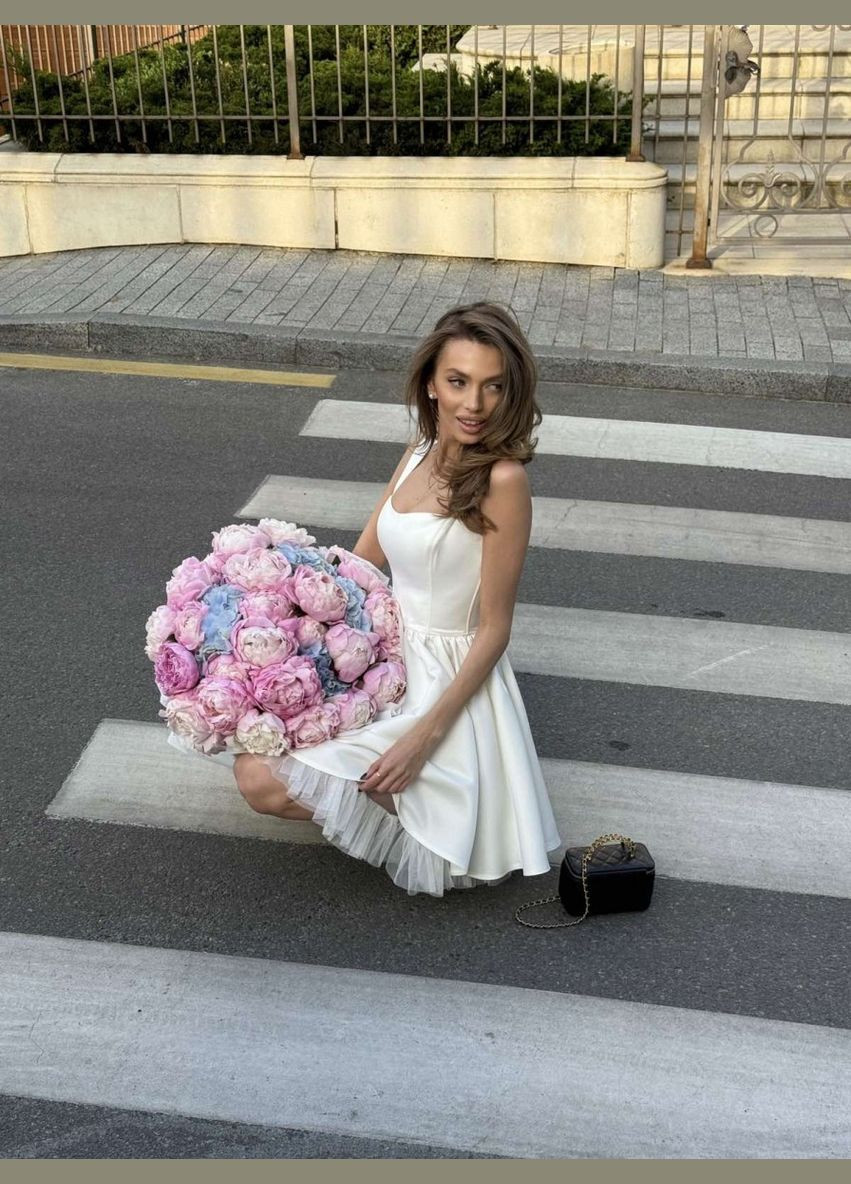 Молочное коктейльное платье с юбкой-солнце, а-силуэт Vintage однотонное