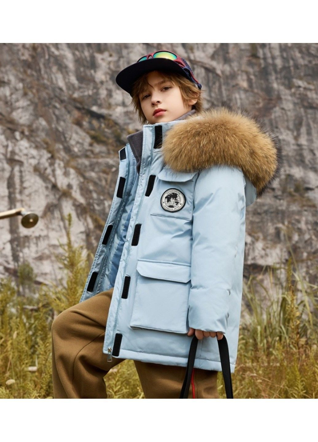 Голубая зимняя детская куртка пуховик No Brand