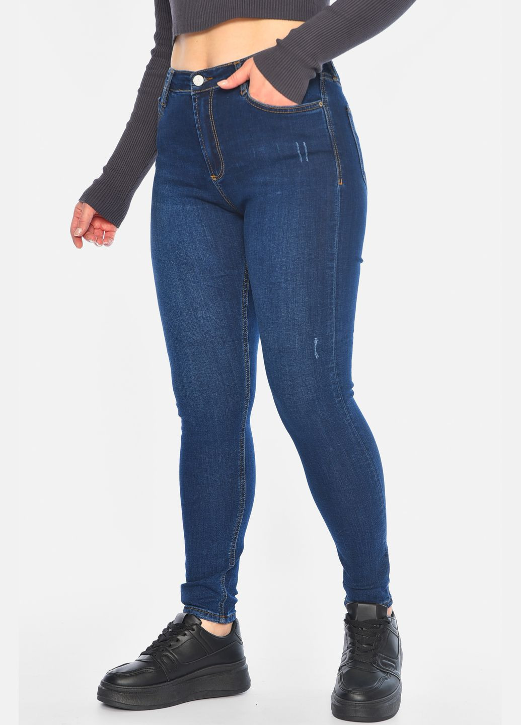 Джинси жіночі скінні темно-синього кольору Let's Shop - (315773855)
