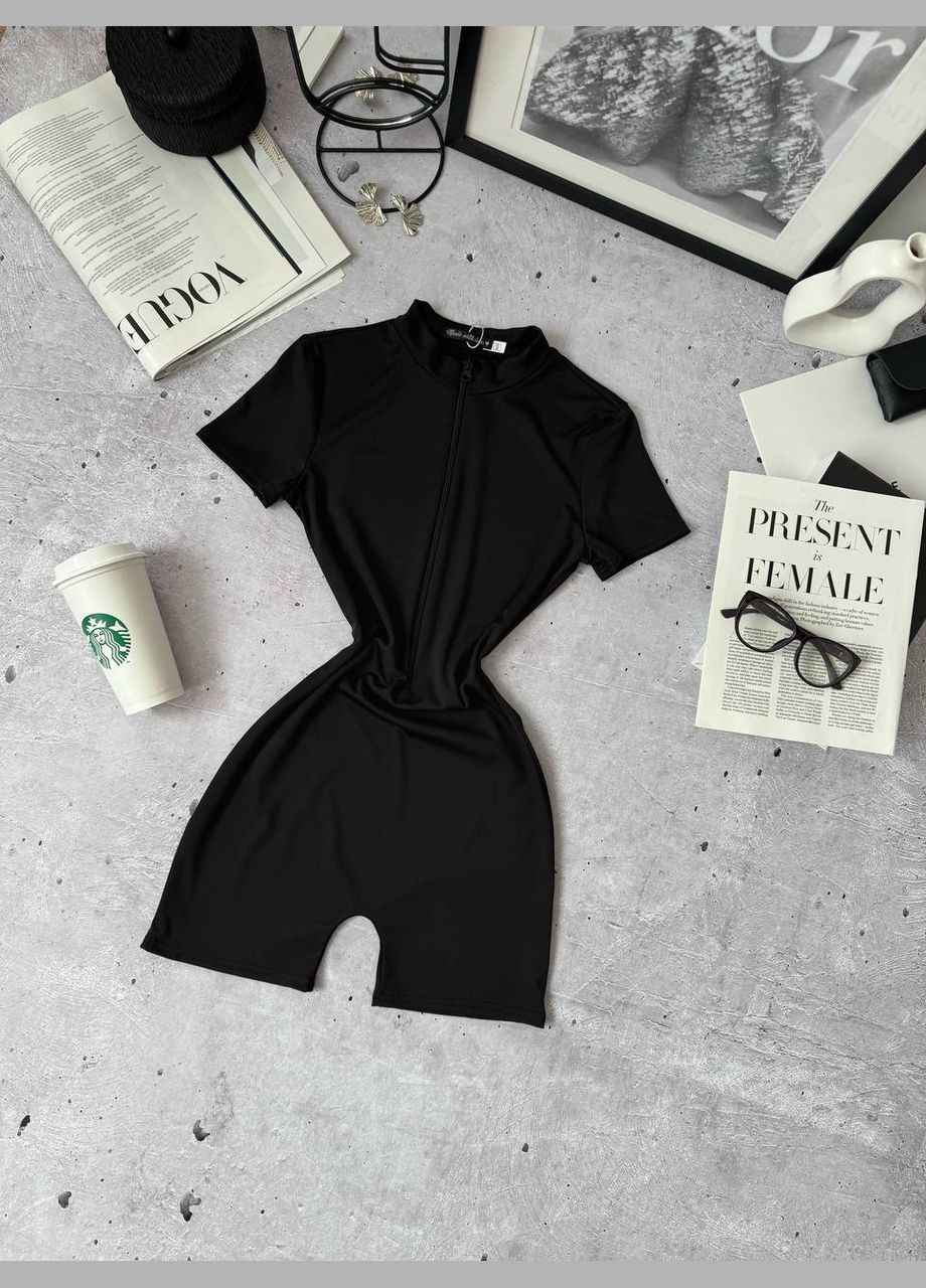 Комбинезон женский Україна комбинезон-шорты однотонный чёрный повседневный