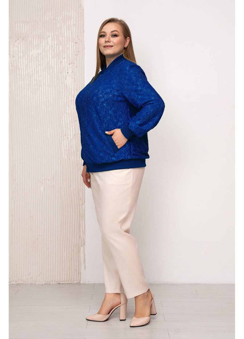 Гипюровый бомбер ТАЛА синий 54 Tatiana (349442023)