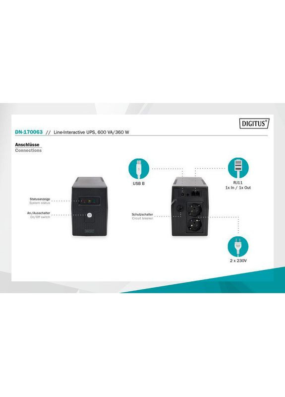 ИБП Line-Interactive 600VA/360W (DN-170063) Digitus (322935831)