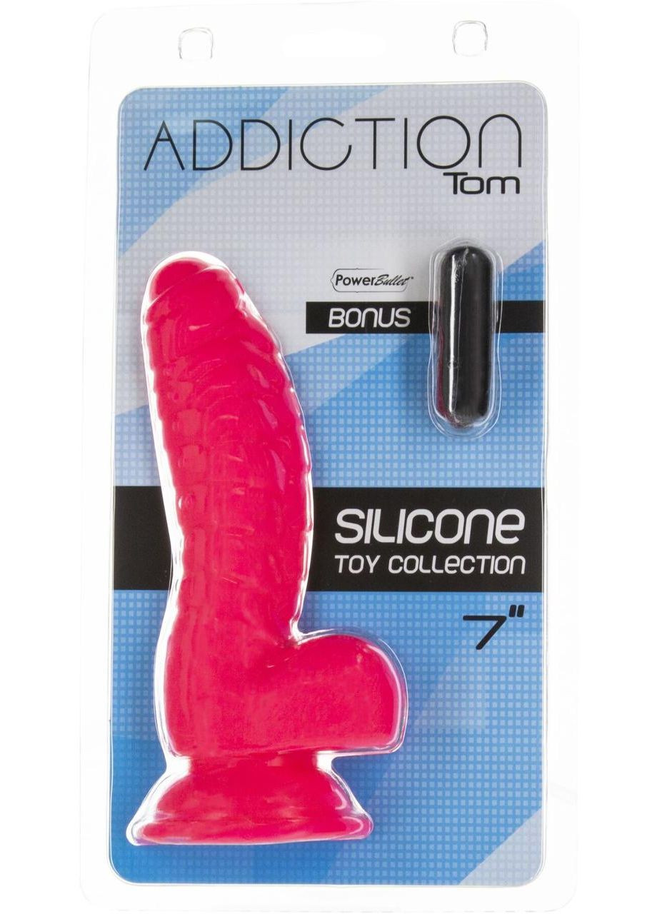 Ребристый фаллоимитатор на присоске ADDICTION — Tom 7″ Dildo With Balls — Pink, вибропуля в подарок No Brand (303893113)