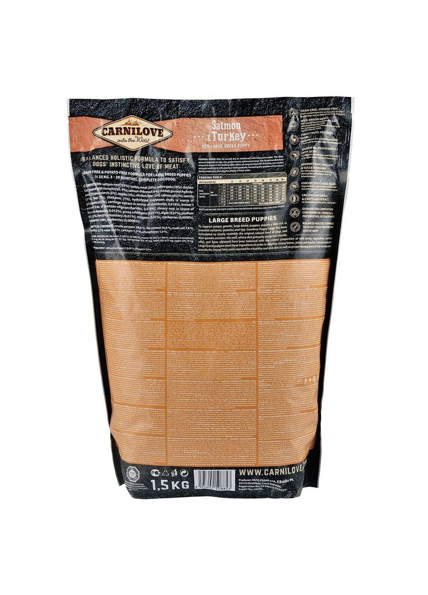 Сухий корм Salmon & Turkey для цуценят та молодих собак великих порід, лосось та індичка, 1,5 кг Carnilove (363196474)