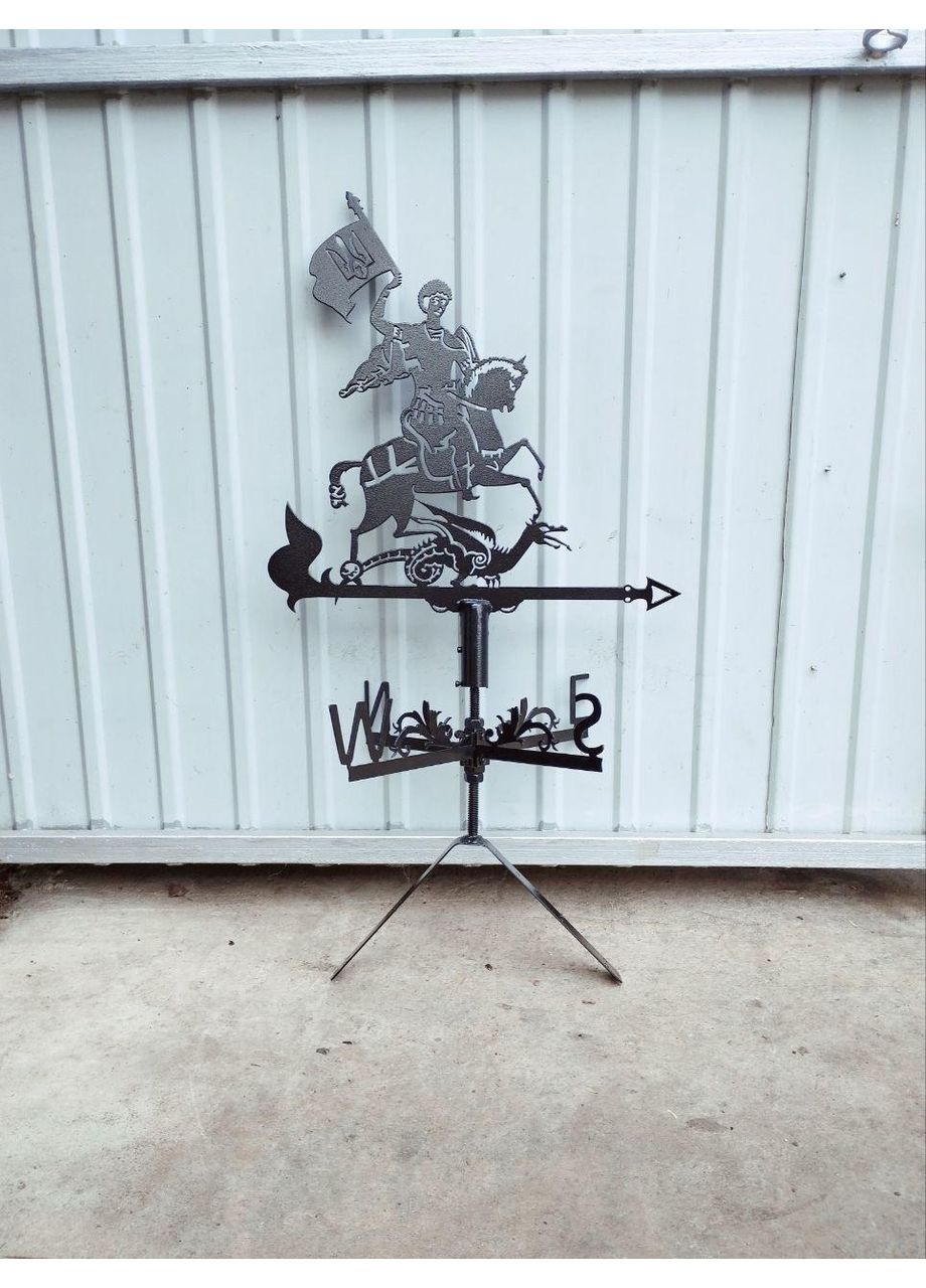 Флюгер на будинок Георгій Побідоносець з прапором України, Юрій Змієборець, флюгер на дах з металу 3 мм. No Brand (368896405)